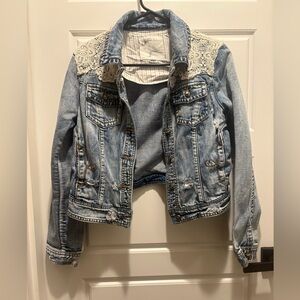White Crow Denim Jacket with Lace Accents - size medium